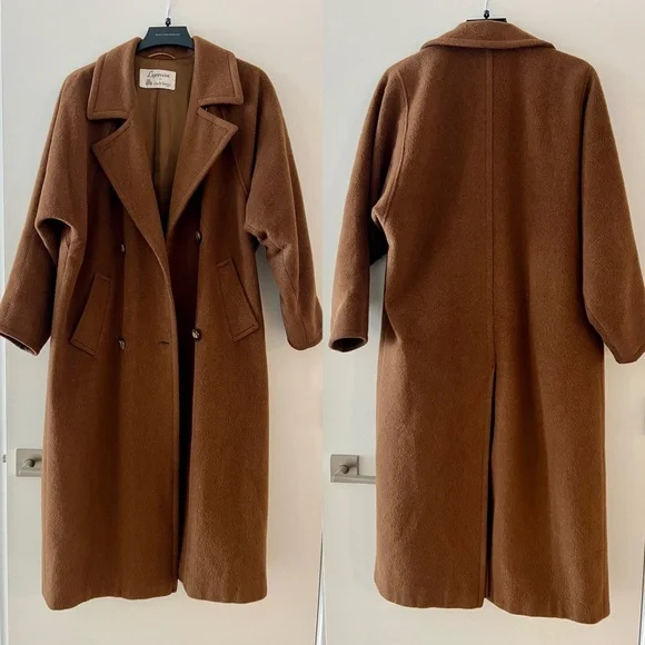 Vintage Alpaca / Wool / Mohair Blend Double-Breasted Coat in Tobacco Brown - Picture 3 of 13